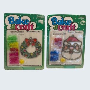 NEW Bake a Craft Stained Glass Christmas Ornament Kits - Wreath & Santa 1986